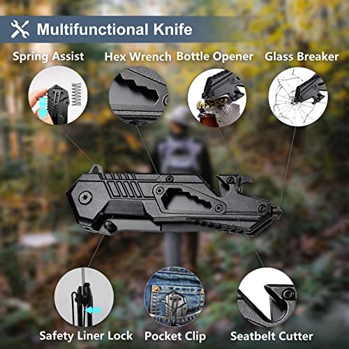 ADSWEER Pocket Knife, Gifts For Men Him Dad Boyfriend, Hunting Survival Folding EDC Knives, Fathers Day Valentines Christmas Birthday Gifts, Knives With Bottle Opener, Credit Card Multitool