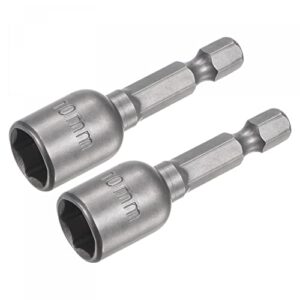 uxcell quick-change nut driver bit, 1/4" hex shank 10mm magnetic nut setter drill bits, 1.89" length, metric 2 pcs