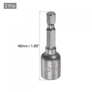 uxcell Quick-Change Nut Driver Bit, 1/4" Hex Shank 10mm Magnetic Nut Setter Drill Bits, 1.89" Length, Metric 2 Pcs