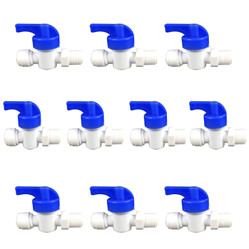 Wesell OD Tube Male Thread Run Quick Connector, 1/4" Shut Off Valve Switch Reverse Osmosis System Water Purifier Fitting,10 Pcs