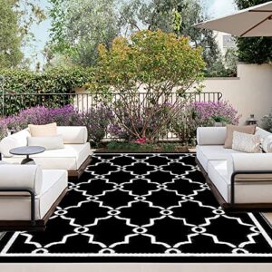 outdoorlines outdoor reversible rugs for patio 4x6 ft - outside plastic carpet, stain & uv resistant portable rv mat, straw rug for camping, backyard, deck, picnic, porch moroccan black & white
