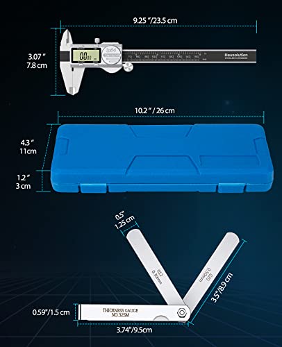 Housolution Digital Caliper, (ABS) Absolute Scale Caliper 6", IP54 Electronic Measuring Tool, Inch/MM/Fraction, Auto-Off LCD Stainless Steel Waterproof Micrometer Vernier Caliper, with Feeler Gauges