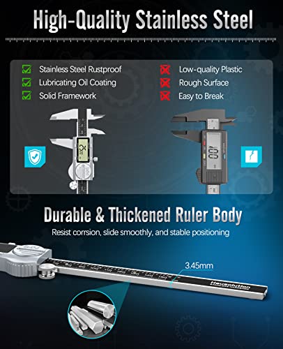 Housolution Digital Caliper, (ABS) Absolute Scale Caliper 6", IP54 Electronic Measuring Tool, Inch/MM/Fraction, Auto-Off LCD Stainless Steel Waterproof Micrometer Vernier Caliper, with Feeler Gauges