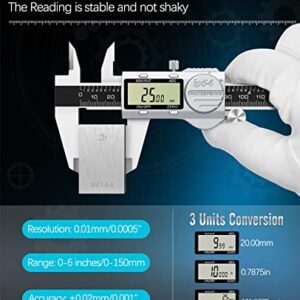 Housolution Digital Caliper, (ABS) Absolute Scale Caliper 6", IP54 Electronic Measuring Tool, Inch/MM/Fraction, Auto-Off LCD Stainless Steel Waterproof Micrometer Vernier Caliper, with Feeler Gauges