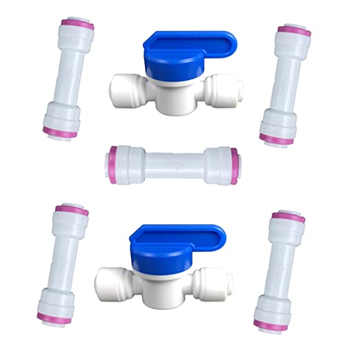 Wesell 1/4" Tube Quick Connect Check Valve Push Fit Straight for RO Water Reverse Osmosis System 7Pcs(5 Pack+2 Ball Valve)