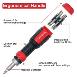 SHARDEN Ratchet Screwdriver 13-in-1 Ratcheting Screwdriver Set Multi Screwdriver Tool All in One with Torx Security, Flat Head, Phillips, Hex, Square and 1/4 Nut Driver