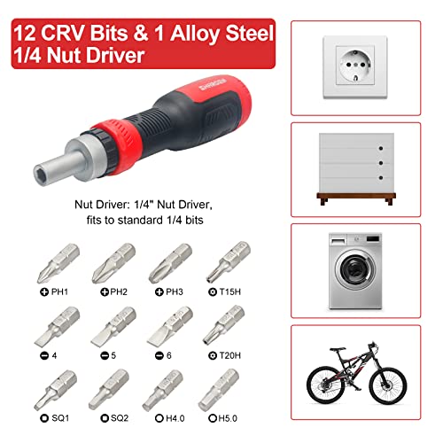 SHARDEN Ratchet Screwdriver 13-in-1 Ratcheting Screwdriver Set Multi Screwdriver Tool All in One with Torx Security, Flat Head, Phillips, Hex, Square and 1/4 Nut Driver