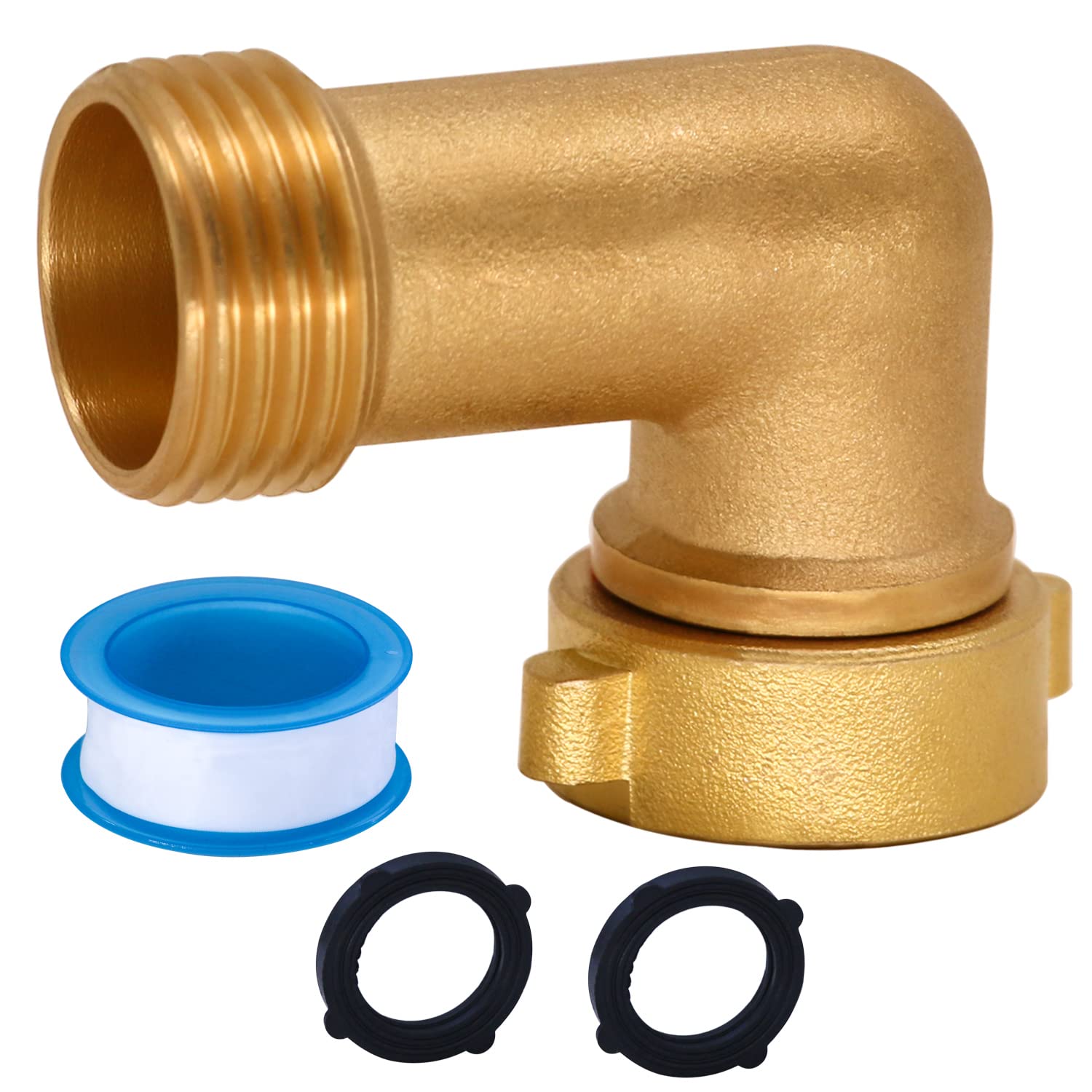 Brass-Garden-Hose-Elbow-Connector, 90-Degree-Heavy-Duty-Hose-Elbow, Water-Hose-Elbow-For-Rv, Brass Pipe Fittings Hose Elbow, Water Intake Hose-Adapter-3/4-Inch-Ght-Male-and-Female (1)