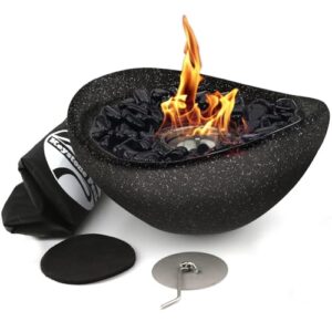 keystone peak firepit - new 2024 - concrete tabletop fire pit for indoor and outdoor - large multi-fuel fire bowl (11") - small personal fireplace for patio balcony and coffee table - black