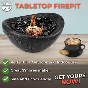 Keystone Peak Firepit - New 2024 - Concrete Tabletop Fire Pit for Indoor and Outdoor - Large Multi-Fuel Fire Bowl (11") - Small Personal Fireplace for Patio Balcony and Coffee Table - Black