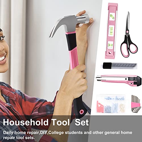 Pink Tool Set,ACOSEA 223-Piece Tool Sets for Women,Tool Kit with 13-Inch Wide Mouth Open Pink Tool Bag,The Basic Tool Set is Perfect for Home Maintenance (PINK)