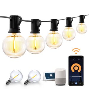 xmcosy+ smart outdoor string lights, 75ft g40 globe patio lights with 34 dimmable led bulbs, wifi & app control, work with alexa, extendable waterproof led string lights for outside, porch, backyard