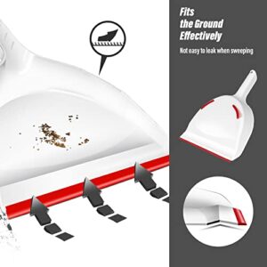 Gadhra Broom and Dustpan Set, Indoor Broom with Dust pan Combo Set, Handheld Dust Pan and Long Handle Angle Broom, Stainless Steel Handle Broom for Home, Kitchen, Office Lobby Floor White and Red