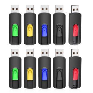 32gb usb 2.0 stick 10 pack, mongery retractable usb memory flash drive usb 2.0 stick 32gb thumb drive usb drive with led indicator for data storage jump drive (32gb 10pack mixcolor)
