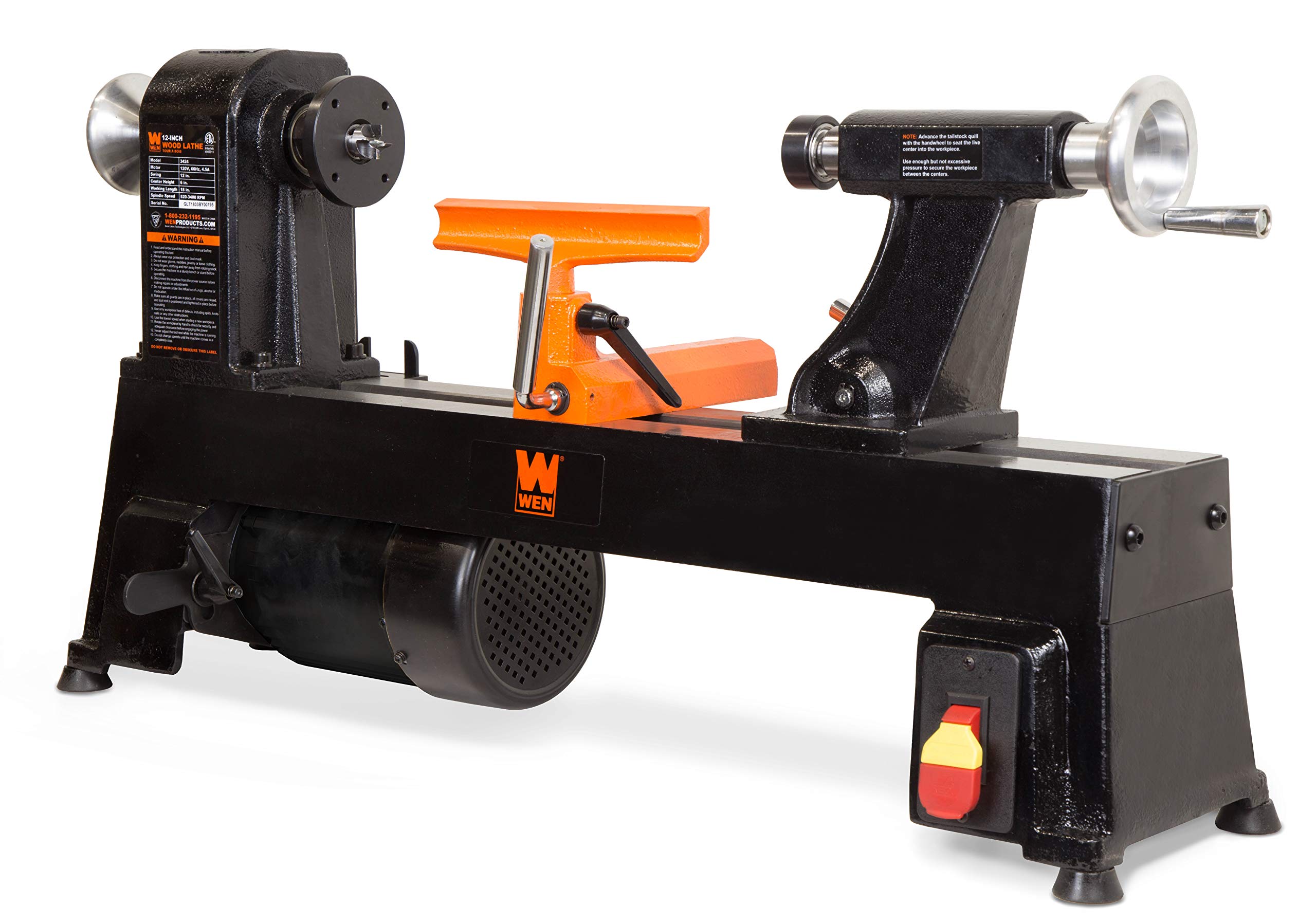 WEN LA3424 4.5-Amp 12-Inch by 18-Inch 5-Speed Benchtop Wood Lathe , Black