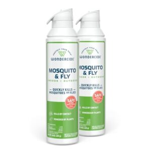 wondercide - mosquito and fly aerosol spray - fly, gnat, flying bug, mosquito killer with natural essential oils - quick kill for outdoor and indoor areas - pet and family safe - 10 oz - 2 pack