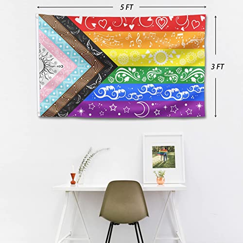 FULAISMGS Pride Flags Large LGBTQ Flag Bisexual Gay Progress Rainbow Flag 3x5FT Garden Outdoor Original Design Cute Print Pattern