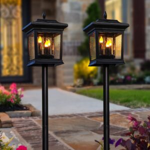 tryme solar lights garden stakes decorative candles flickering flame lanterns waterproof outdoor lighting yard decor for patio lawn pathway wall backyard