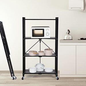 HealSmart 4-Tier Heavy Duty Foldable Metal Rack Storage Shelving Unit with Wheels Moving Easily Organizer Shelves Great for Garage Kitchen Holds up to 1000 lbs Capacity, Black,2 Pack