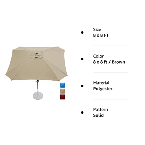 Aoodor Patio Umbrella 8 x 8 ft Market Square Umbrella Water Resistant UV Protection No Base - Brown