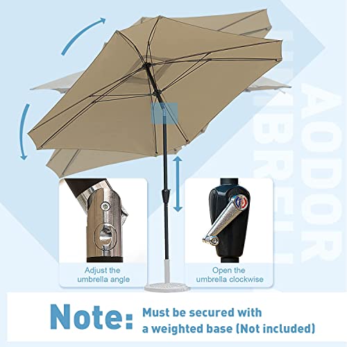 Aoodor Patio Umbrella 8 x 8 ft Market Square Umbrella Water Resistant UV Protection No Base - Brown