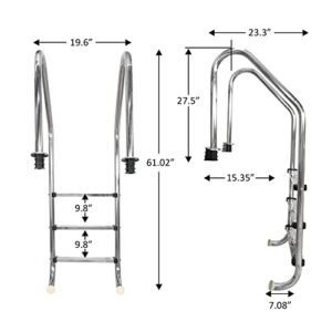 DOEL Swimming Pool Ladder, Non-Slip Steps Ladder, 3-Step In-Ground Stainless Steel Step for Indoor/Outdoor Pool, Easy Assembly and Climbing (3 Step)