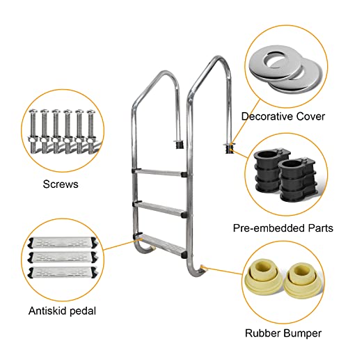 DOEL Swimming Pool Ladder, Non-Slip Steps Ladder, 3-Step In-Ground Stainless Steel Step for Indoor/Outdoor Pool, Easy Assembly and Climbing (3 Step)