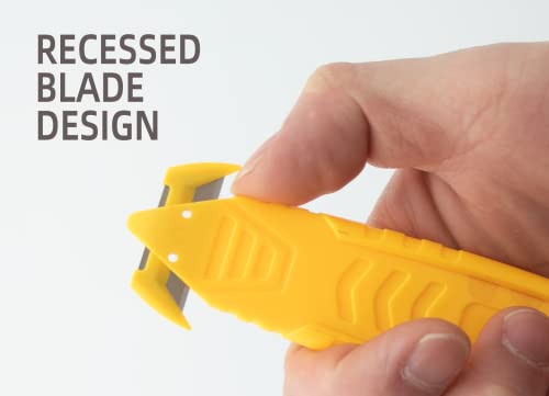 Safety Box Cutter of Stainless Steel Blade, Safety Utility Cutter for Cut Carton and Package (Yellow-1 pc)