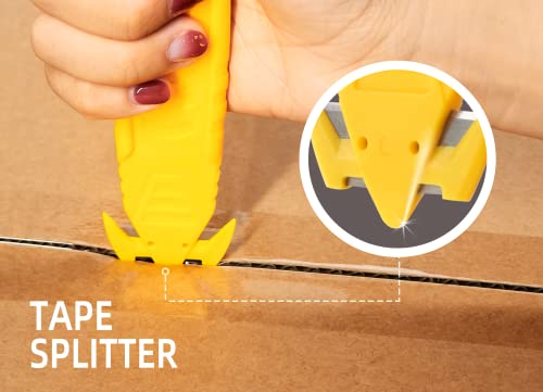 Safety Box Cutter of Stainless Steel Blade, Safety Utility Cutter for Cut Carton and Package (Yellow-1 pc)