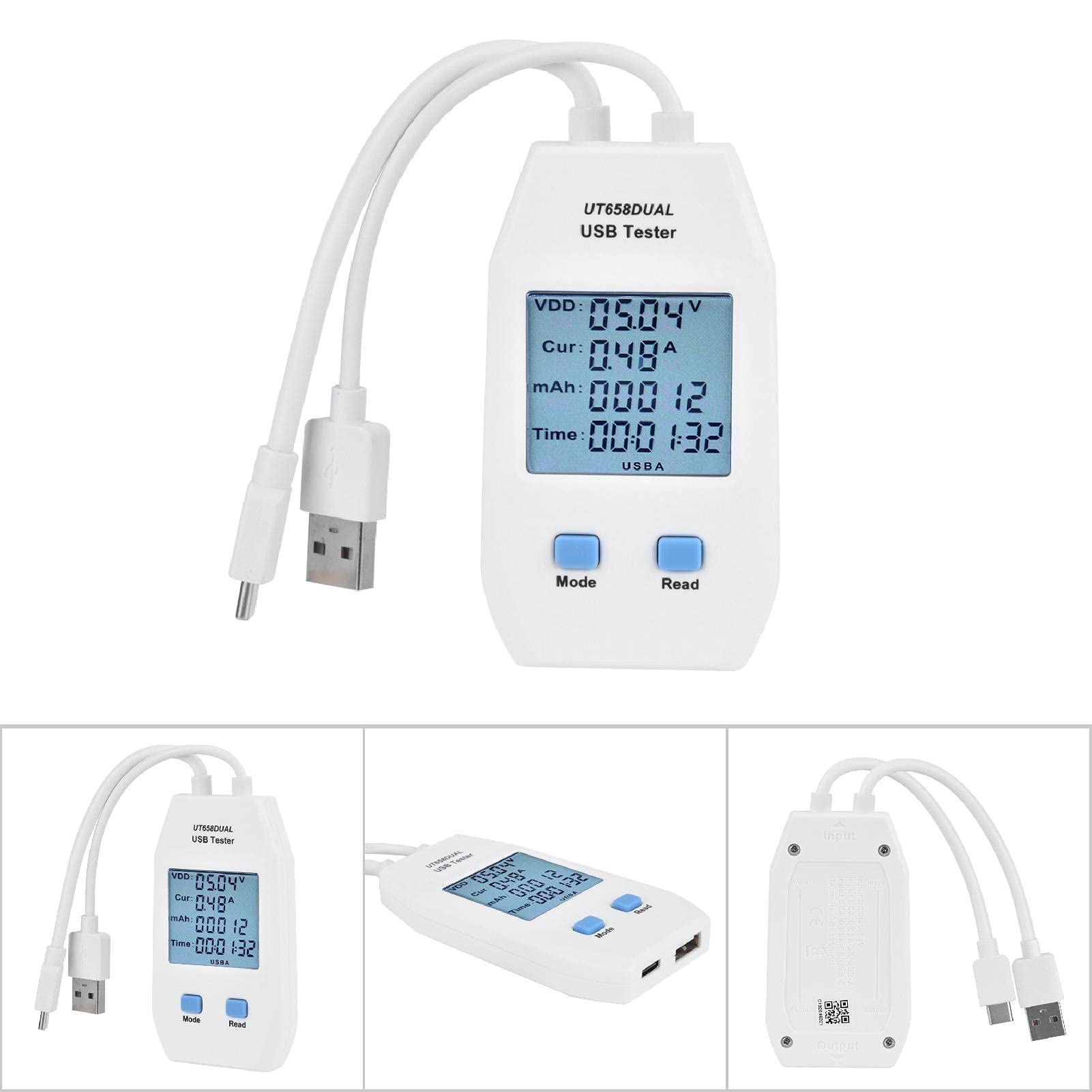 Digital USB Tester Power Capacity Tester Meter Voltmeter Ammeter LCD ABS Meter (UT658 Dual)