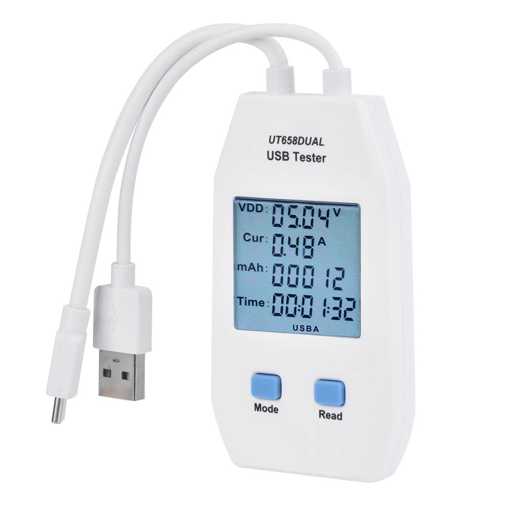 Digital USB Tester Power Capacity Tester Meter Voltmeter Ammeter LCD ABS Meter (UT658 Dual)