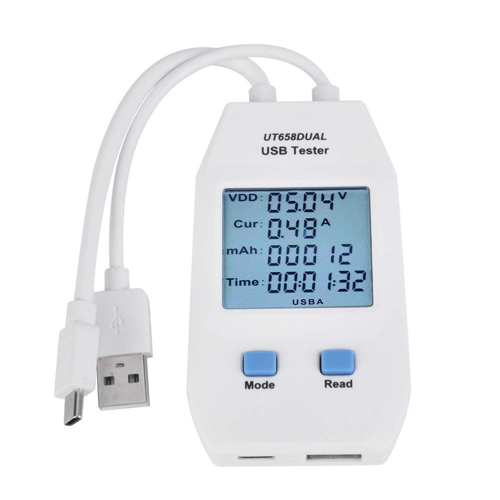 Digital USB Tester Power Capacity Tester Meter Voltmeter Ammeter LCD ABS Meter (UT658 Dual)