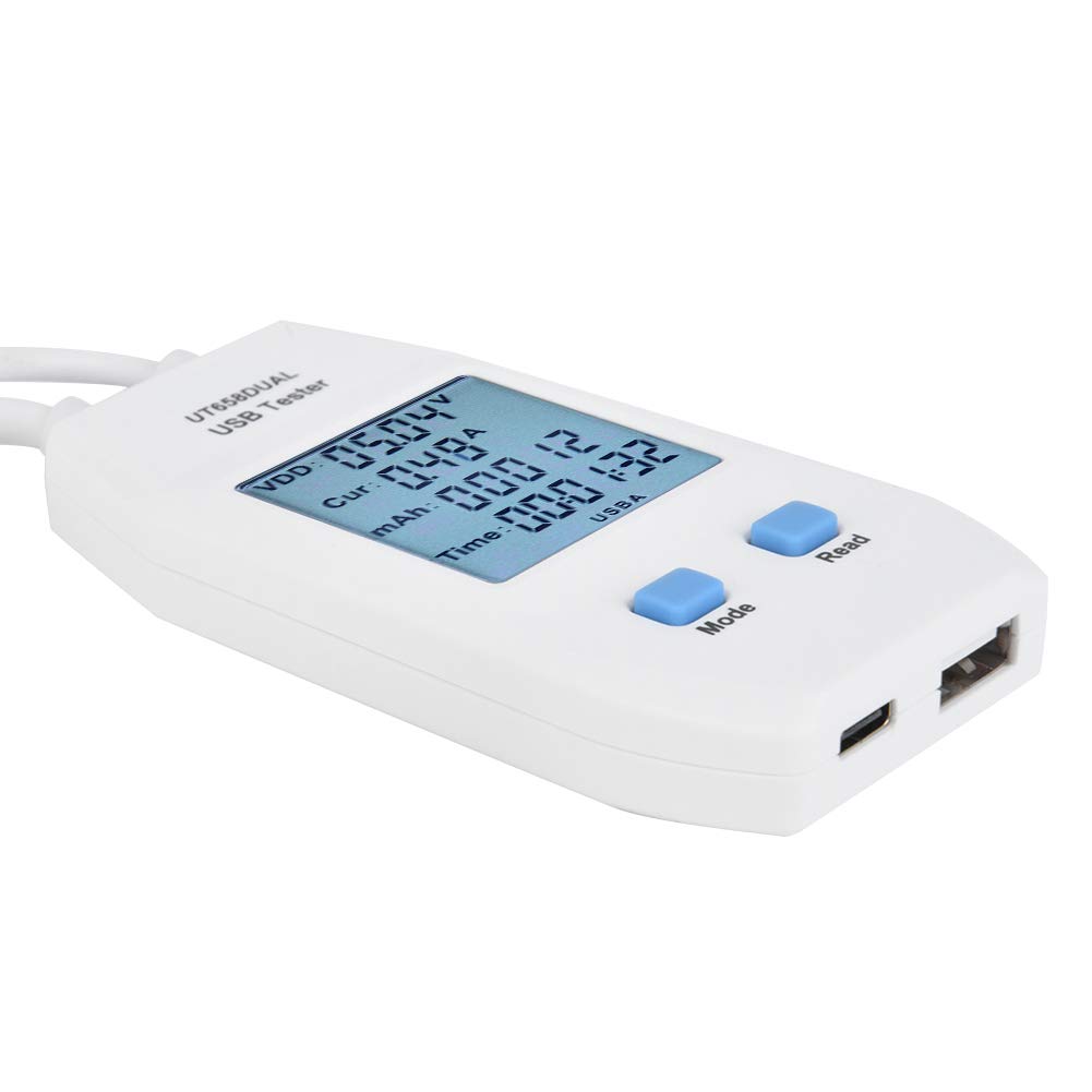 Digital USB Tester Power Capacity Tester Meter Voltmeter Ammeter LCD ABS Meter (UT658 Dual)