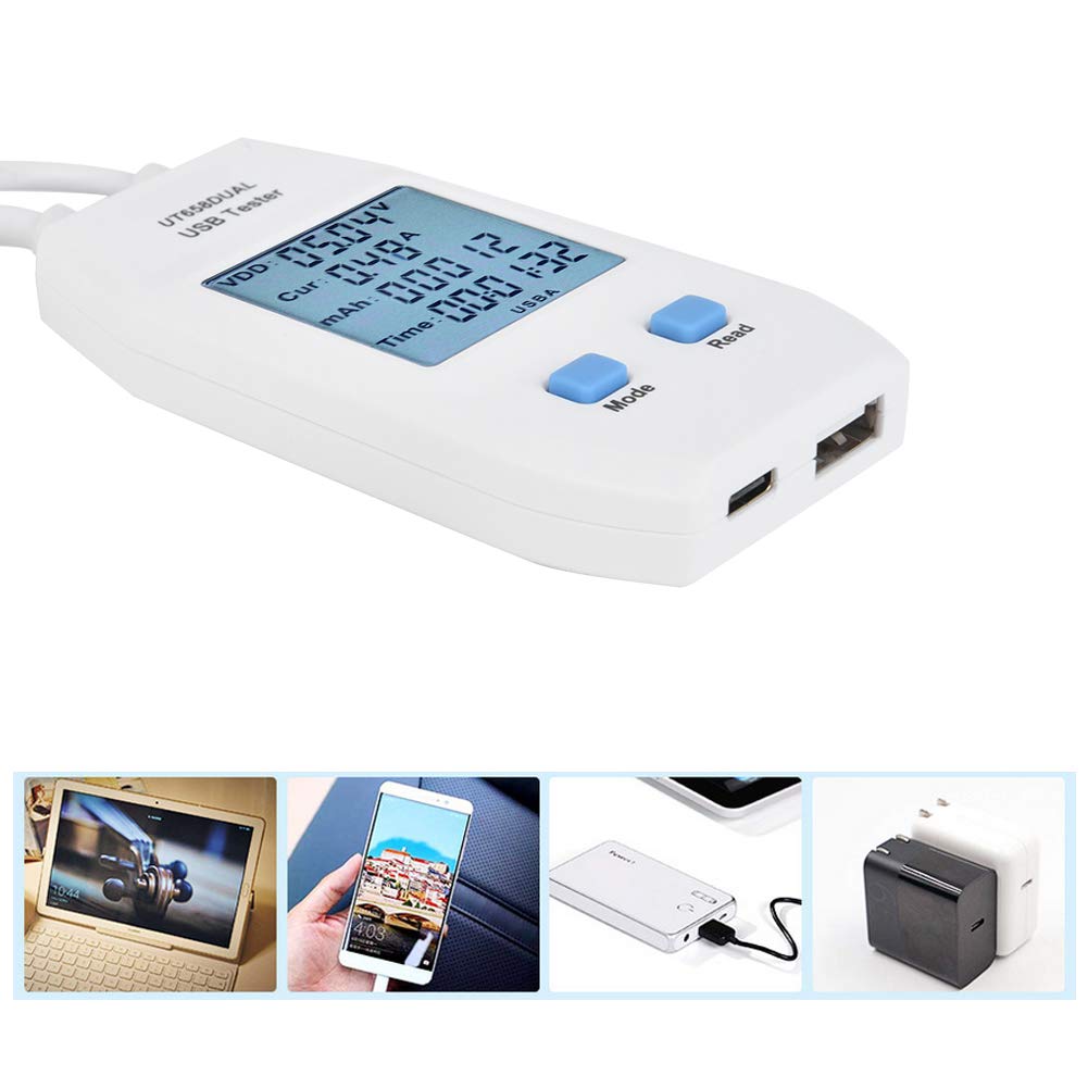 Digital USB Tester Power Capacity Tester Meter Voltmeter Ammeter LCD ABS Meter (UT658 Dual)
