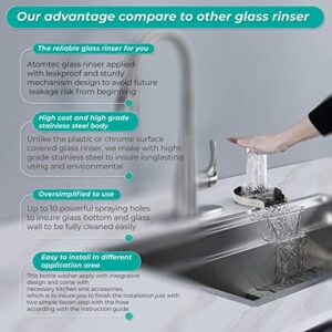 Glass rinser for kitchen sink, cup washer for sink with stainless steel upgraded powerful 360°washing for home bar hotel restaurant office(Brushed nickel)