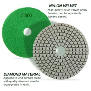 30-10000 Grit 4 Inch Diamond Polishing Pads Kit 11PCS, Wet & Dry Countertop Polish Pad for Concrete Granite Marble Stone, 5/8-11’’ Thread Backing Plate with Drill Adapter for Grinder, Drill & Polisher