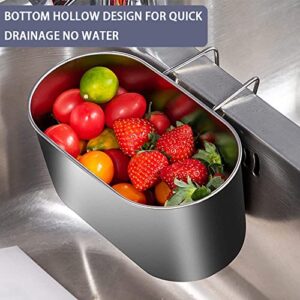 Stainless Steel Sink Drain Strainer Basket, Multifunctional Hanging Sink Strainer Colander Drain Basket for Filter Food Waste and Wash Fruits or Vegetables (Silver)