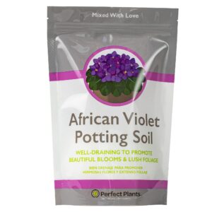 perfect plants african violet potting soil 2qt. | perfectly crafted organic plant mix for potted violets | ready and easy to use flowering plant substrate