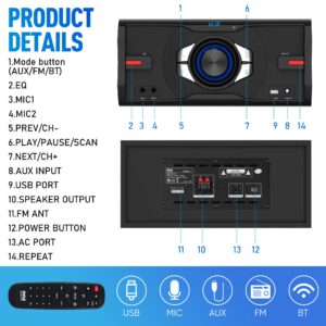 PyleUsa Wireless Bluetooth Stereo Boombox Radio Shelf Mini System - 500 Watt Max Power, Sleek Design for Home with MP3, USB, FM, Aux/2 mic Inputs, EQ, and Remote Control - PHSKR12