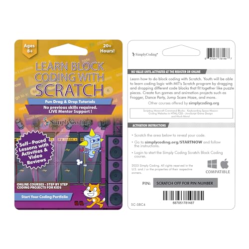 Scratch Coding for Kids 8-12 Course: Learn to Code - Custom Block Coding Projects and Games - Computer Programming for Beginners - Scratch Coding Curriculum (PC, Mac, Chromebook Compatible)