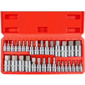 wett 32pcs master hex bit socket set, allen socket set, 1/4'', 3/8', 1/2'' hex drive sockets, sae and metric, 5/64 inch to 3/4 inch and 2mm to 19mm, s2 steel & cr-v steel
