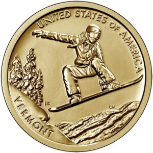 2022 p, d american innovation vermont - snowboarding - $1 coin - p and d 2 coin set dollar us mint uncirculated