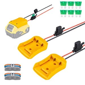 2 packs power wheel adapter for dewalt 20v battery with fuse & wire terminals, work with for dewalt 20v dcb205 dcb206 dcb200 lithium battery; power connector for rc car, 14awg robotics, diy use
