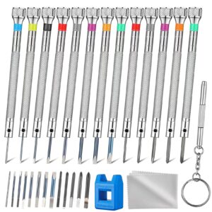 13pcs professional watch screwdriver set, shegato micro precision glasses repair kit, with 13pcs 0.2-2.0mm extra replace blades, for eyeglass sunglass watchmaker jewelry computer phone small tools