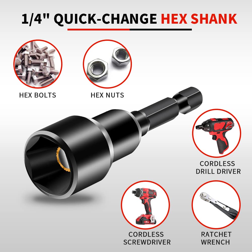 AKM TOOL 41Pcs Magnetic Nut Driver Set, 1/4" Quick-Change Hex Shank | SAE & Metric | Cr-V Steel, Magnetic Screwdriver Bit Set W/Drill Bit Extension & Drill Bit Adapter