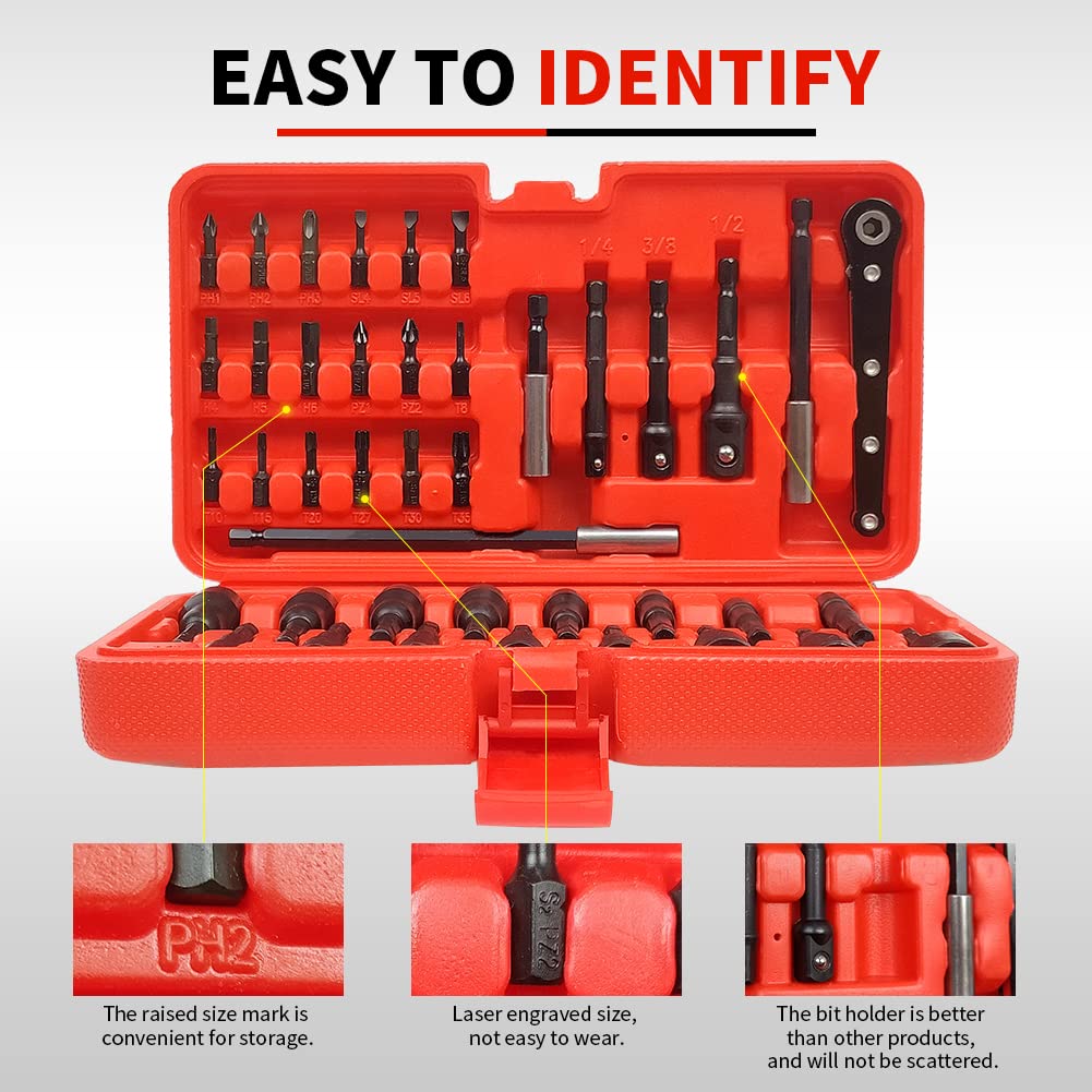 AKM TOOL 41Pcs Magnetic Nut Driver Set, 1/4" Quick-Change Hex Shank | SAE & Metric | Cr-V Steel, Magnetic Screwdriver Bit Set W/Drill Bit Extension & Drill Bit Adapter