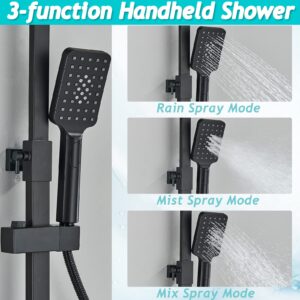 Gmusre Wall-Mounted Bathroom Shower System Matte Black Shower Faucet Fixture with Rainfall Shower Handheld Shower, Tub Spout Temperature Display Shower Faucet Set include Shower Shelf