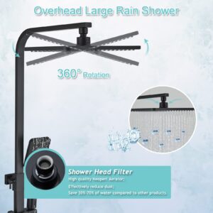 Gmusre Wall-Mounted Bathroom Shower System Matte Black Shower Faucet Fixture with Rainfall Shower Handheld Shower, Tub Spout Temperature Display Shower Faucet Set include Shower Shelf