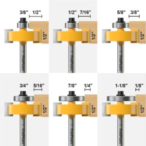 Fivepears 1/4 Inch Shank Rabbet Router Bit with 6 Bearings Set, Rabbeting Router Bit can Interchangeable and Adjustable Multi Depths Cutter 1/8", 1/4", 5/16", 3/8", 7/16", 1/2" …