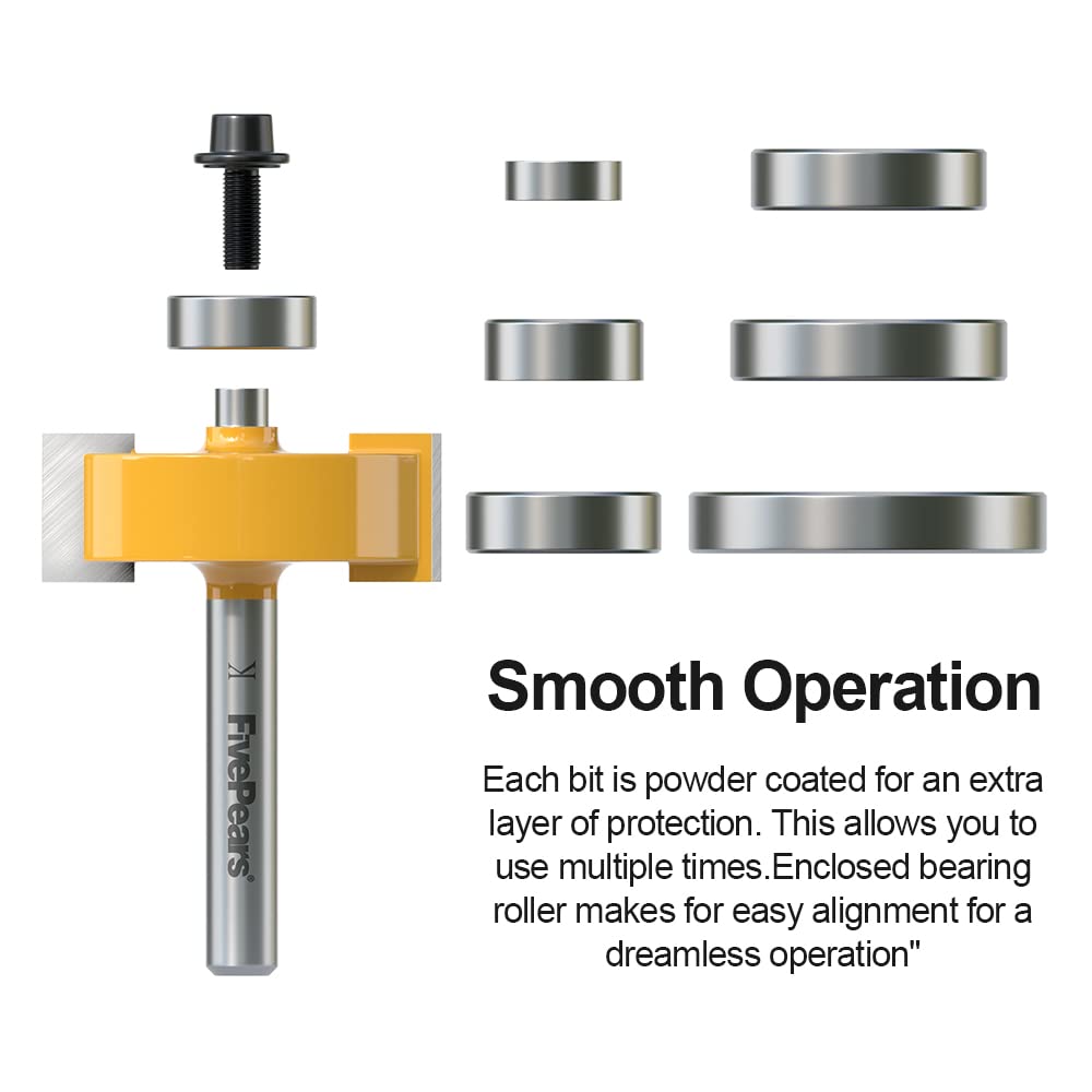 Fivepears 1/4 Inch Shank Rabbet Router Bit with 6 Bearings Set, Rabbeting Router Bit can Interchangeable and Adjustable Multi Depths Cutter 1/8", 1/4", 5/16", 3/8", 7/16", 1/2" …